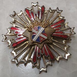 Vintage 1950s Heraldic Shield Sunburst Enamel Brooch